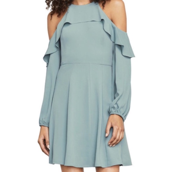 BCBGMaxAzria Katryna Ruffle Cold-Shoulder Long Sleeve Dress Stormy Sea Medium